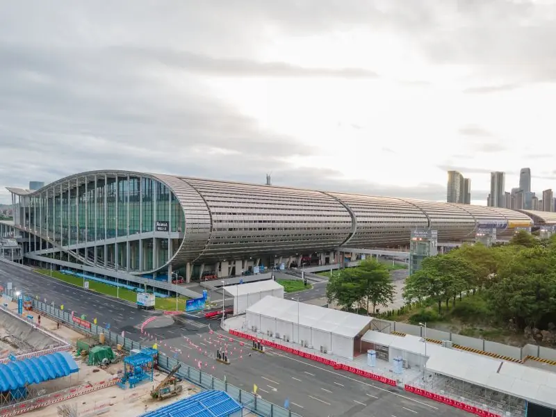 Aerial view of 20x50m Canton Fair Exhibition Tent at large outdoor event